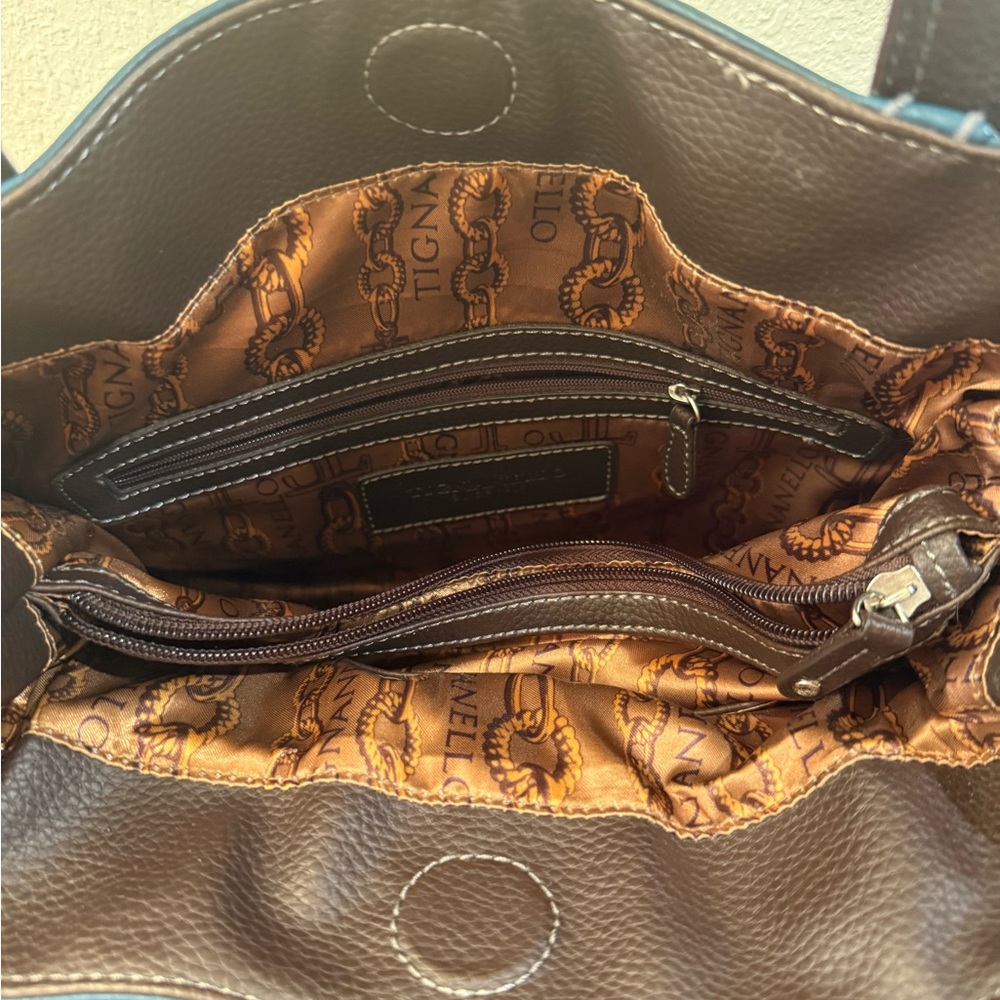 Tignanello Teal Leather Shoulder Bag with Scarf Accent - Picture 3 of 3